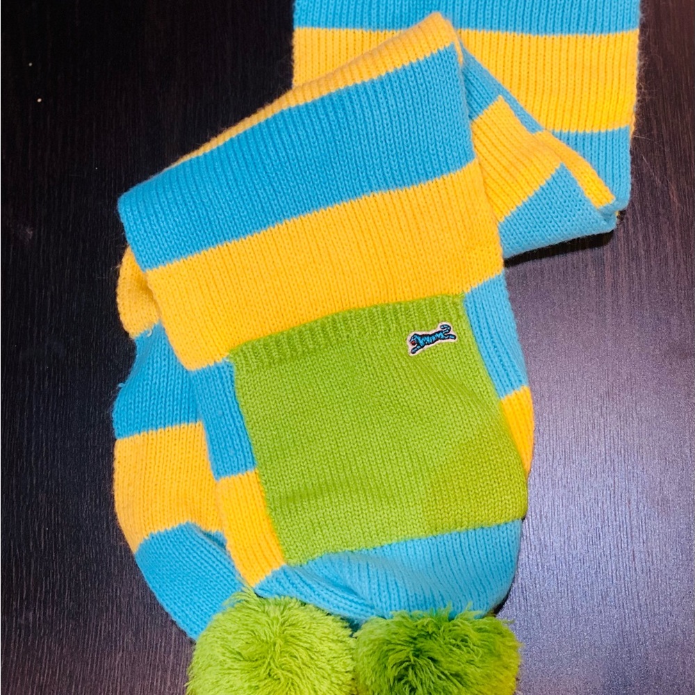 Colorful Striped Scarf with Pom Poms
